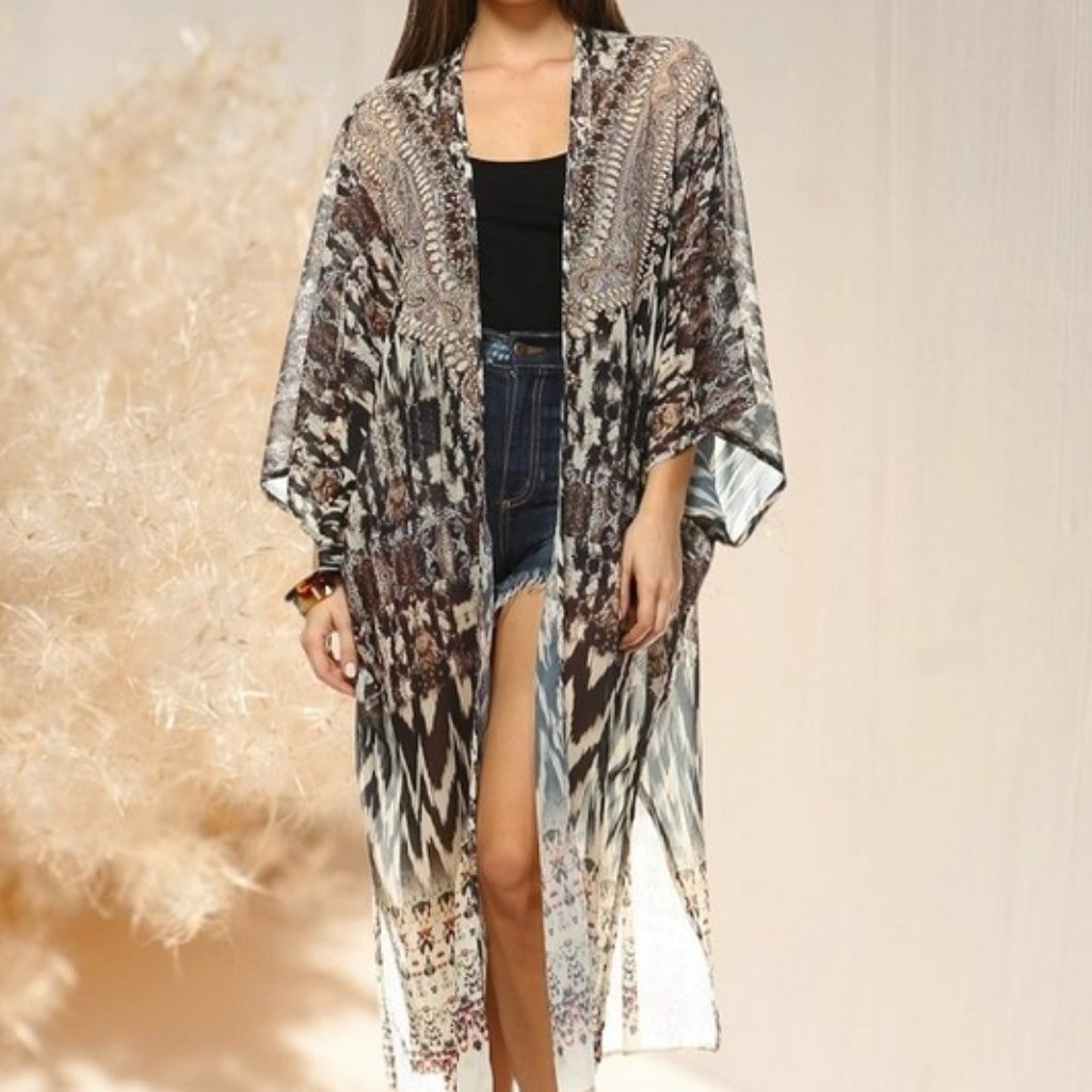 New Trendology Kimono Cardigan Kaftan Swim Beach Cover Vacation Cruise Wear Sm-X